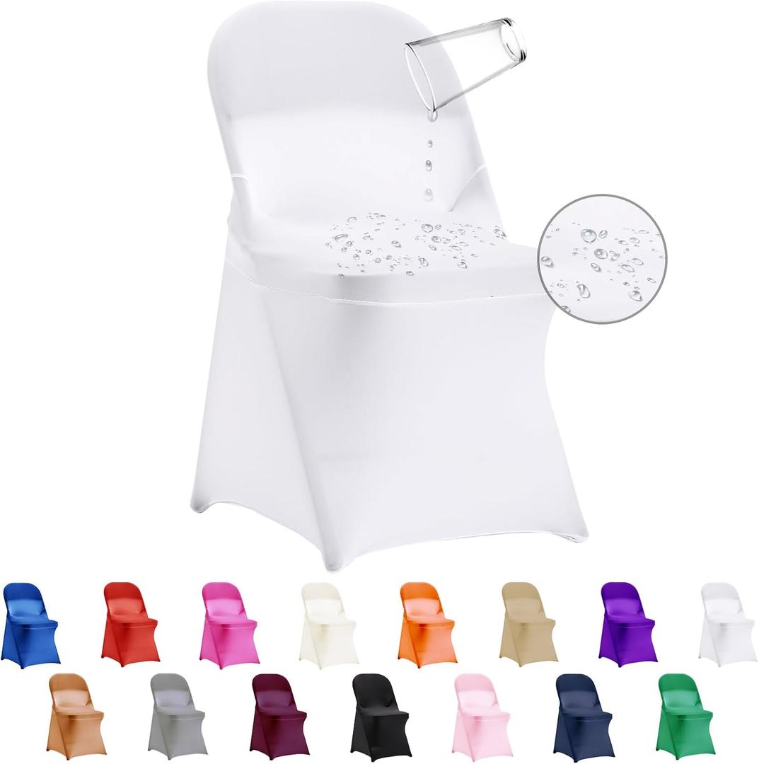 36 PCS Waterproof Stretch Spandex Folding Chair Covers, Dining Room Chair Slipcovers Protector for Wedding, Banquet, Party, Holidays, Celebration and DecorationWhite