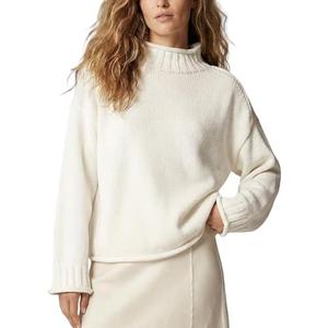 Wyeysyt Women's Oversized Rollneck Sweater Chunky Cable Knit Soft Pullover Sweater Fall Winter Casual Knitwear, White, Size L