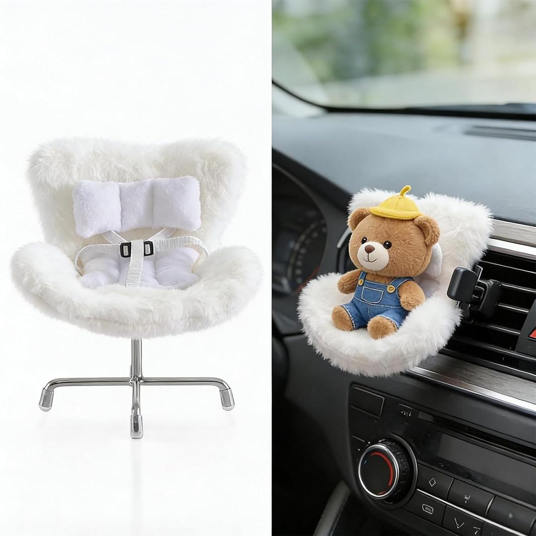 Accessories for 10-17cm Dolls, Doll Car Seat with Clip onto Car Air Vent, Includes Seat Leg for Desktop Display (White)