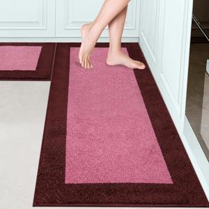 Machine Washable Runner Rugs Set of 2, (24" x 36"+ 24" x 60"), Non Slip Kitchen Mats for Floor, Absorbent Entryway Rug for Kitchen, Bedroom, Hallway, Bathroom, Door (Roll Packing) (Burgundy Red)