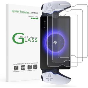 AmFilm 3 Pack Tempered Glass Screen Protector for PlayStation Portal Remote Player 8 Inch - PlayStation 5 with Easy Installation Kit, Transparent Ultra HD, Anti-Scratch, Anti-Fingerprint