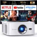 HAPPRUN 1500 ANSI Lumens Outdoor Projector with Built-in Streaming Apps, 4K Decoding Resolution, Auto Focus, Dolby Audio, Smart Projector with WiFi 6 and Bluetooth 5.2, Indoor Home Theater
