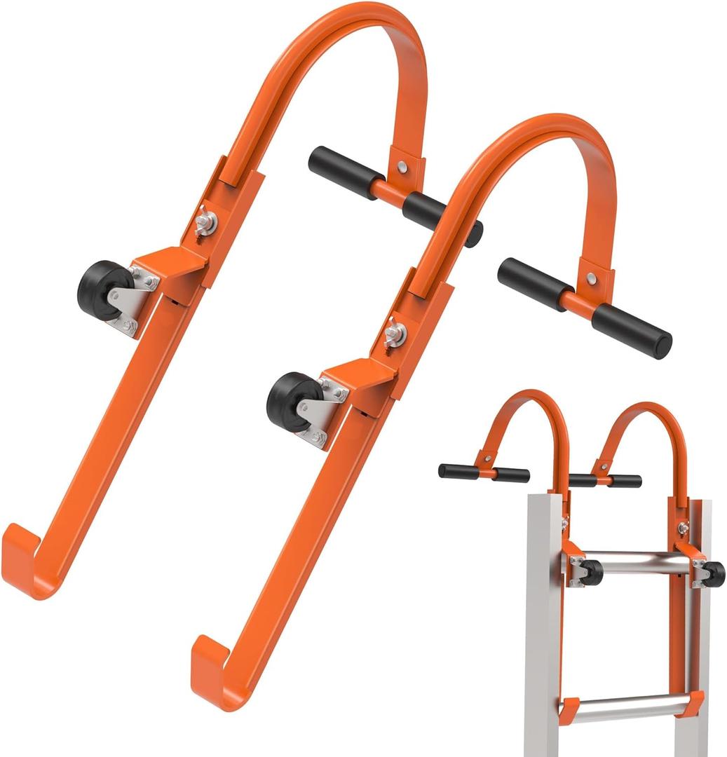 Ladder Roof Hook 2 Pack with Wheel Heavy Duty Steel Ladder Stabilizer, Roof Ridge Extension, Wheel Rubber and Rubber Grip T-Bar for Damage Prevention, for Damage Prevention,Able to Bear 500 Pounds