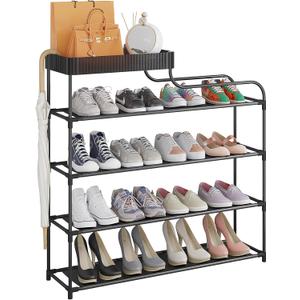 Sywhitta 4-Tier Free Standing Shoe Rack With Storage Boxes - High Capacity Organizer for Corridor, Living Room, Balcony, Bedroom (Black)
