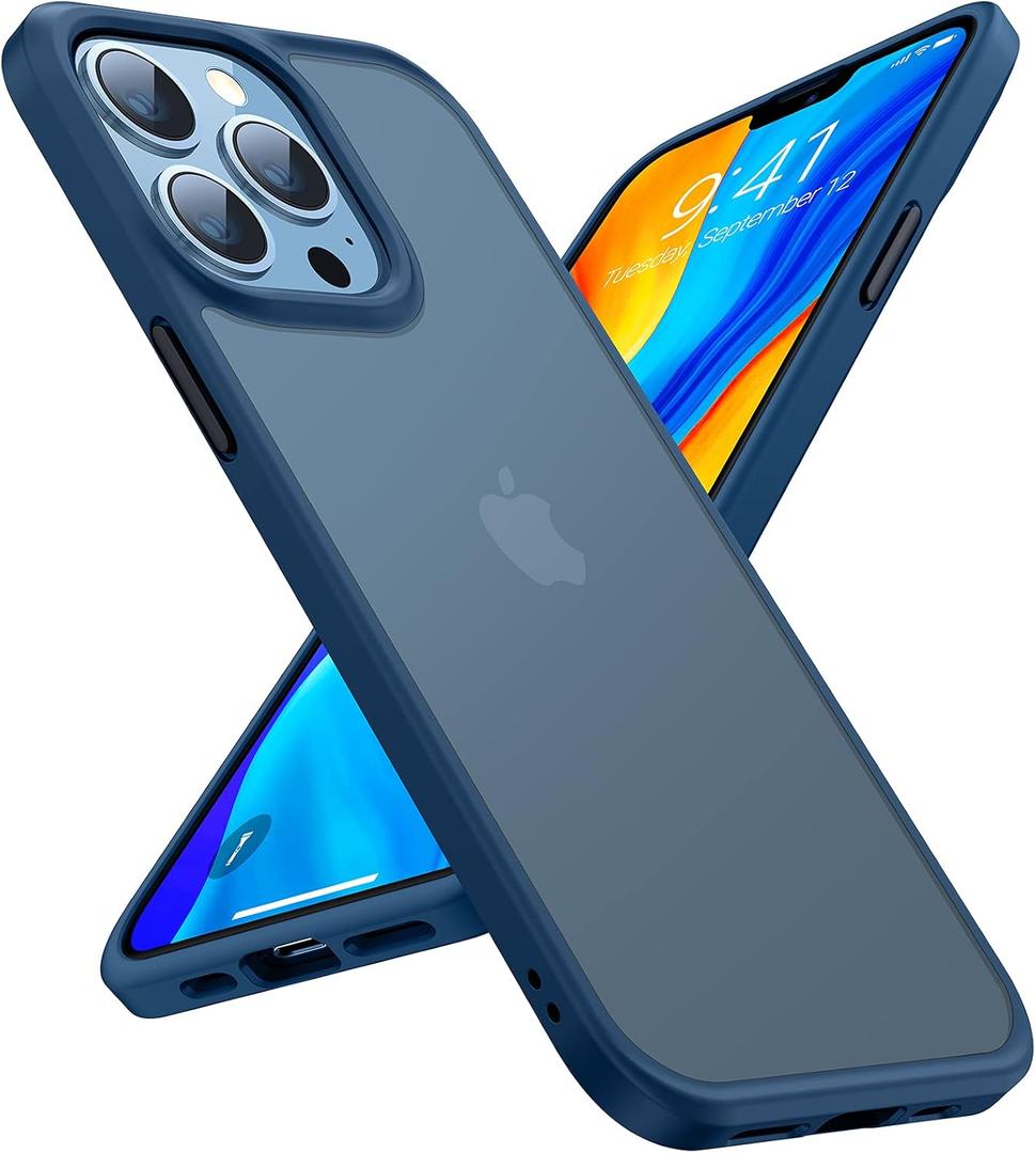 TORRAS Shockproof Compatible for iPhone 13 Pro Case, [Military-Grade Drop Tested] Translucent Matte Hard PC Back with Soft Silicone Edge Slim Protective Phone Guardian, Blue
