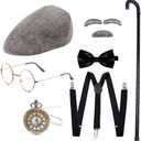 Gionforsy Old Man Costume Accessories Set 100 Days of School Grandpa Accessories 1920s Men Gatsby Costume
