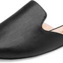 DREAM PAIRS Women's Flat Mules Pointed Toe Backless Loafer Shoes (7.5, Black/Pu)
