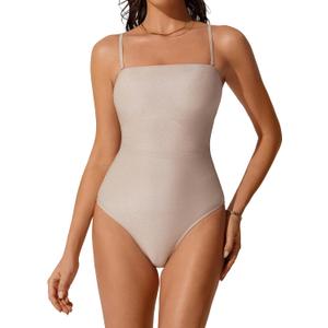 RXRXCOCO Women Tummy Control One Piece Swimsuits Ruched Strapless Bathing Suits Slimming Swimwear (Gold)