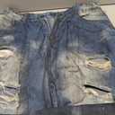 Unisex Y2K Distressed Baggy Wide Leg Jeans for Men Women - Vintage Washed Ripped Denim Streetwear Pants (Large)