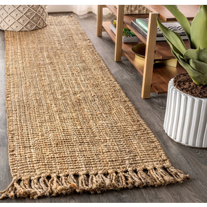 JONATHAN Y Handwoven Jute Fringe Natural Runner Rug, 2x8, Pata, Bohemian, Rustic, Cottage, Easy-Cleaning for Living Room, Bedroom, Kitchen, Non-Shedding (NRF103A-2)