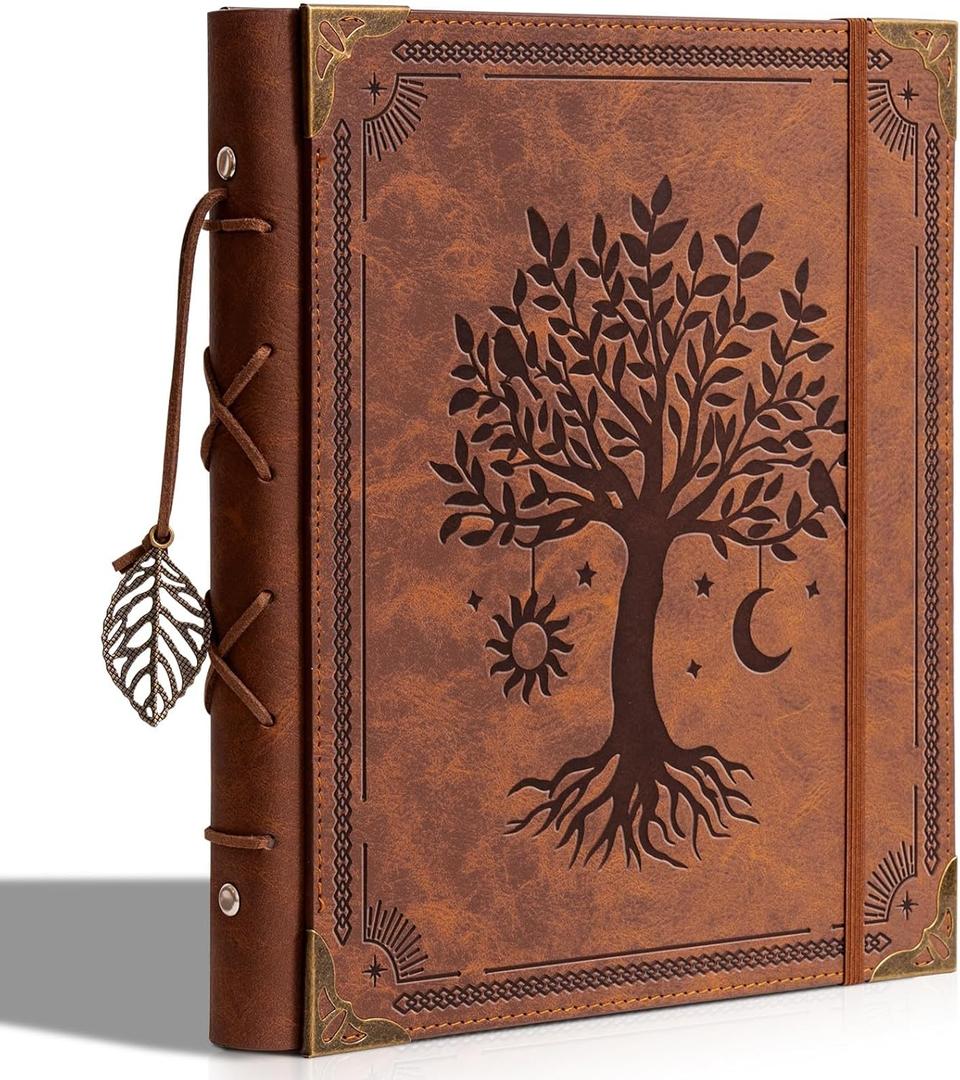 Vintage Photo Album 4x6 Leather Scrapbook Album with Writing Space 120 Photos & 30 Sheets DIY Paper Memory Albums Book for Anniversary Travel Vacation Family Tree, Brown