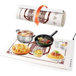 Electric Warming Tray - 5 Temperature and Time Settings, Silicone Food Mat for Parties, Buffets, Travel and Daily Use, Keep Food Warm and Enjoy