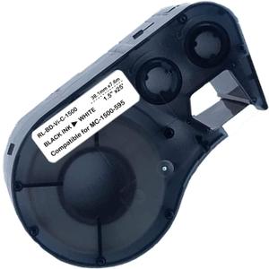 Compatible Label Tape Replacememt for MC-1500-595-WT-BK Cartridge Ribbon, 1.5 inches High Adhesion Vinyl Labels Tape, Black on White Film Work with Portable Printer,25' Length 1.5" Width