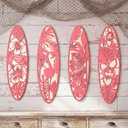 Geetery 4 Pcs Surfboard Wall Decor Carved Hollow Wooden Tropical Beach Art 19.7 x 5.5 Inch Surf Board for Beach Room Living Room, Pink