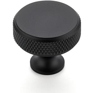 Ravinte 30 Pack Round Matte Black Knobs Knurled Single Hole Pulls Solid Black Kitchen Cabinet Hardware Handles for Drawers