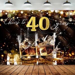 40th Birthday Backdrop 7Wx5H Photography Cheers to 40 Years Black and Gold Happy Birthday for Men Background Adult Fabulous 40 Bday Party Decorations Banner Photo Booth Props Supplies