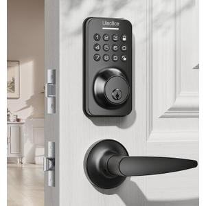Keyless Entry Keypad Deadbolt with Handle Set, Smart Lock, Auto-Lock + One-Touch Lock, 100 Codes + 15-Min Easy Install, Ideal for Airbnb/Homes/Offices, Fits U.S. Standard Front Doors, Black