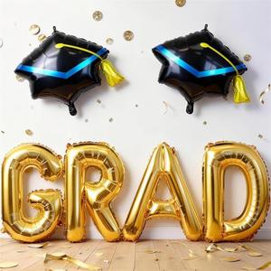 Gold Grad Balloons, Graduation Cap Foil Mylar Balloon 2026 Congrats Grad Decorations 40inch Graduation Letters Balloon Banner for High School College Class of 2026 Congratulations Graduate Party Decor