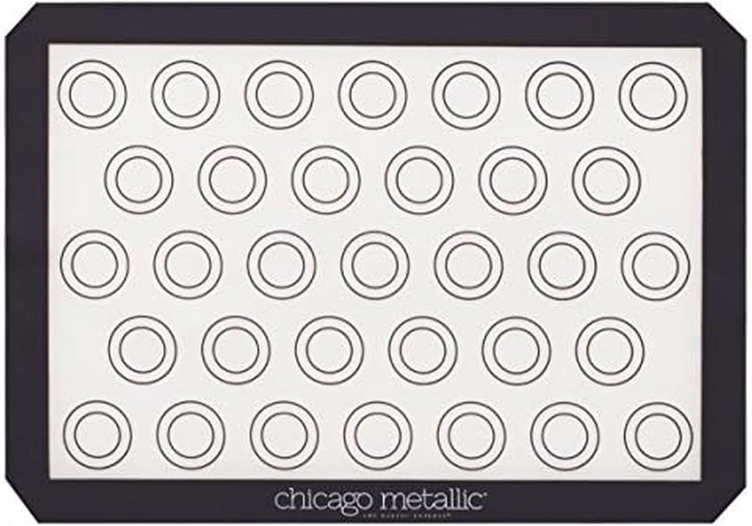 Chicago Metallic Silicone Pastry Mat with Measurements,, Baking Mat with Cookie Marks Gray 16.5x11.5 Inch