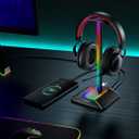 New bee RGB Headphone Stand with 1 USB-C Charging Port and 1 USB Charging Port, Desk Gaming Headset Stand with 7 Light Modes for All Earphone Accessories (Black)