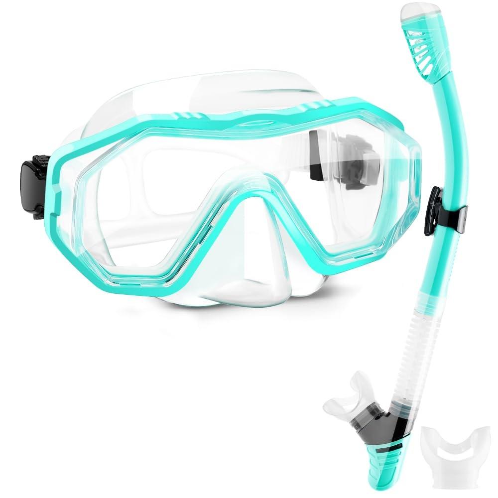 Kwambiri Snorkeling Gear for Adults Kids, Dry-Top Snorkel Set, 180°Panoramic Wide View Diving Mask Breathing Freely Snorkel Mask for Snorkeling Scuba Diving Swimming Travel