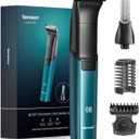 Body Hair Trimmer for Men - 2 in 1 Dual-Head Electric Shaver & Groomer, Ball Shaver with 30 Rotating Blade Adjustable Comb Mens Electric Razor IPX6 Wet & Dry for Face Groin Pubic Hair Trimmer Green