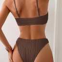 Fanuerg Women's Ribbed Bikini Sets U Wire Adjustable Spaghetti Straps Swimsuit Textured Ruched Two Piece Bathing Suit (Brown, L)