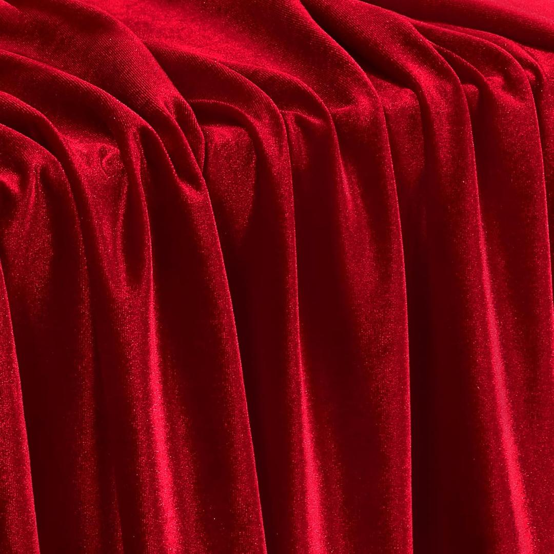 KKJIAF Red Stretch Velvet Fabric 60 Inch Wide, Yard Soft Stretchy Fabric for Sewing Clothes, Apparel, Costume, Crafts - 90% Polyester 10% Spandex, 4 Pack