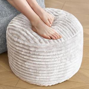 SHOUREN Stuffed Round Ottoman,Corduroy Pouf Ottoman Foot Rest with Foam Filling,Pouf Storage Ottoman Footstool for Living Room,20 X 15 Floor Poufs for Couch - 20 X 15 Inches,Beige