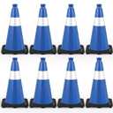 BATTIFE 8 Pack 18 Inch Traffic Cones, PVC Blue Cone, Black Weighted Base