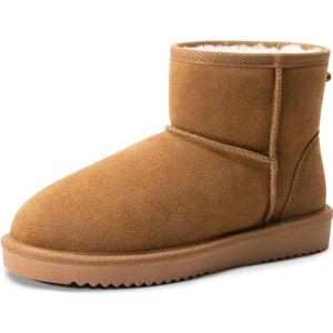 DREAM PAIRS Snow Boots for Women Genuine Suede Faux Fur Lining Water Resistant Anti-Slip Warm Winter Booties Slip On Memory Foam Comfort Ankle Boots FuzzyClassic Low Boots (10, Chestnut)