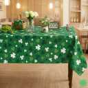 2 x St Patricks Day Tablecloth 2 Pack - 54x108 Green Shamrock Table Cloths for Rectangle Tables - Disposable Plastic Table Covers for Lucky Irish Party Supplies, Spring Picnic & Home Decor
