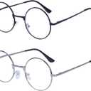 4 Pack Reading Glasses for Women Men Retro Round Metal Frame + Glasses Strap +2.00
