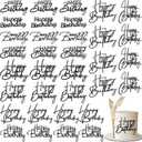 Barydat 50 Pcs Happy Birthday Cake Toppers Bulk Mirror Acrylic Cupcake Topper Cupcake Decorations Happy Birthday Sign for Cake Side Inserts Decor Party Supplies 10 Style(Black)