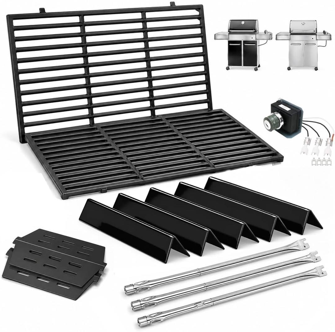 Uniflasy Grill Parts for Weber Genesis 300 Series with Front Control, Fits Genesis E310 E320 S310 S320 EP310 EP320, 7524 Cooking Grates, 62752 Burner Tubes, 7620 Flavorizer Bars & 7628 Igniter