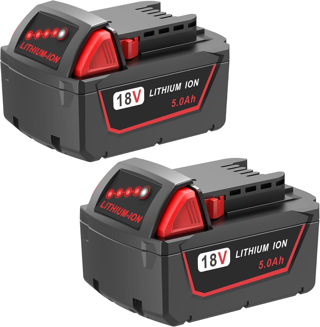 2 Pack 18V 5Ah Battery Replace for Milwaukee M18 Battery 48-11-1850 48-11-1860, Compatible with Milwaukee 18V Battery Charger and Cordless Power Tools