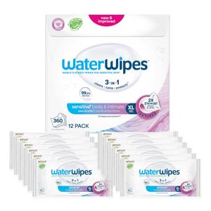 WaterWipes Adult Care Sensitive Body & Intimate Hygiene Wipes, 360 Wipes (12 Packs), Extra Large Textured, 99.9% Water-Based, For Everyday Personal Uses