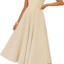 ZESICA Women's Summer Sleeveless Midi Dress 2026 Square Neck Wedding Guest Beach Casual Flowy Long Dresses with Pockets (Beige, L)