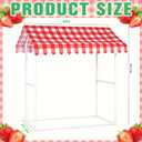 8 Pcs 48" x 55" Strawberry Stand Kits Hut Decor (Without Table) Include Shelf Banner Roof Pennant Tablecloths LED Lights Artificial Flowers for Photo Props Farmer Market Strawberry Party Decor, 110 x 54 inches
