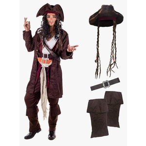 fun shack Pirate Smuggler Costume for Men - Deluxe Outfit with Hat, Wig, Belt & Boot Covers M 