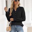 Women's Long Sleeve V Neck Henley Shirts Textured Lightweight Tunic Sweaters Dressy Casual Tops 2025 Fall Blouses (Black, XL)