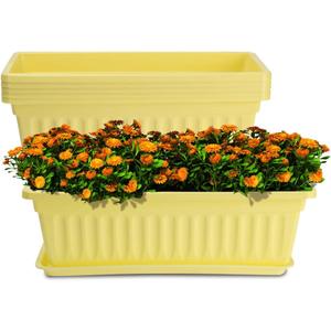 HOXHA 6 Pack Window Box Planter, 17 inches Plastic Vegetable Flower Planter Boxes with Tray, Rectangular Indoor and Outdoor Flower Pots for Windowsill, Patio, Porch, Garden Balcony