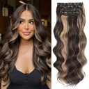 Vigorous Clip in Hair Extensions 4PCS Brown mix Blonde Long Wavy Hairpieces 24Inch Hair Extensions Clip Ins Soft Synthetic Hairpieces for Women