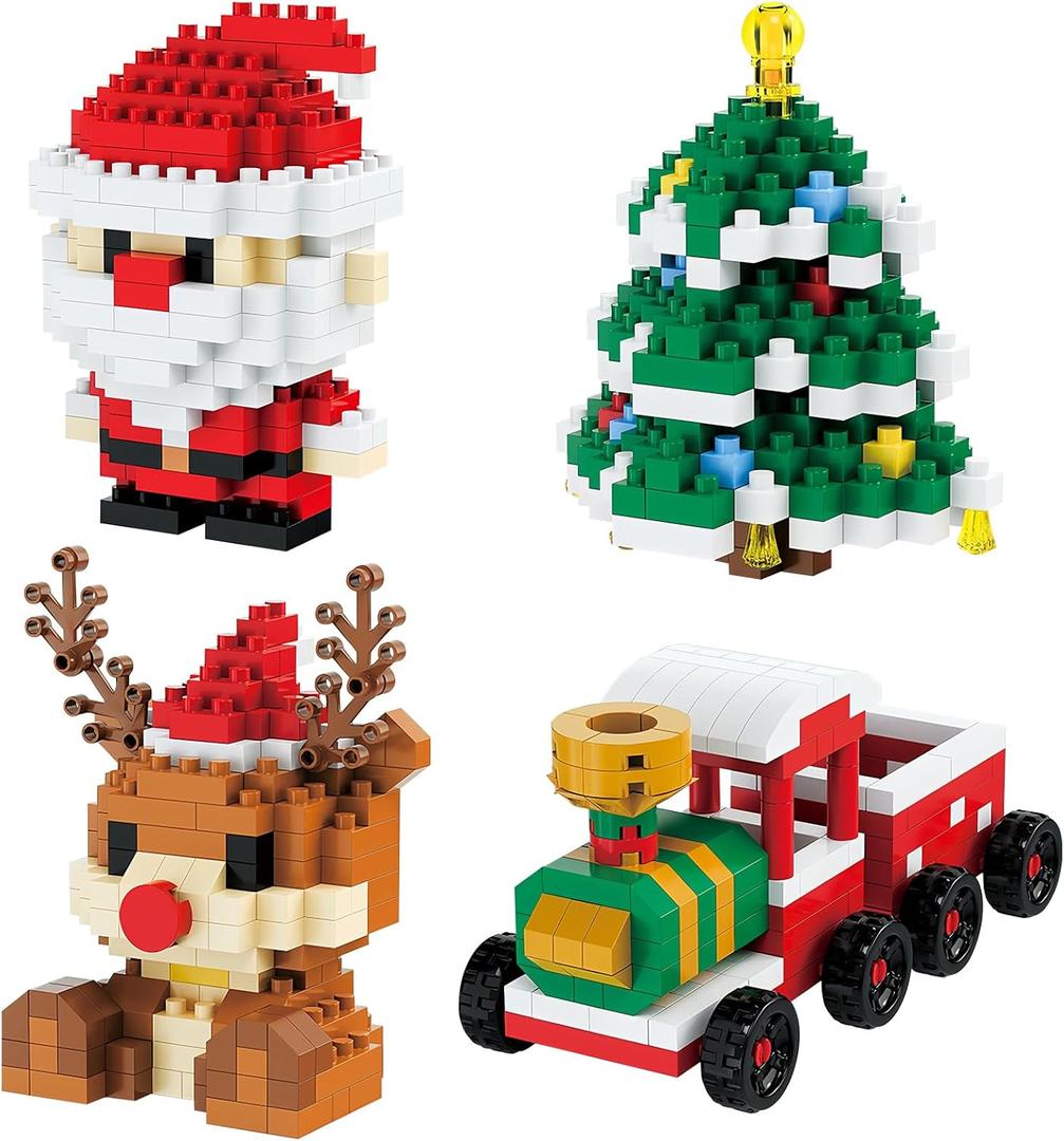 4 Pack Christmas Stocking Stuffers Gifts for Kids, Santa Claus Design Building Blocks, 2025 New Christmas Building Blocks Theme Ornaments, Xmas New Year Birthday Gifts for Boys, Girls and Teens