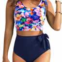 Two Piece High Waisted Swimsuits - Women Tummy Control Bikini Modest Bathing Suit 2PC 2025 (Large, Colorblock Floral)