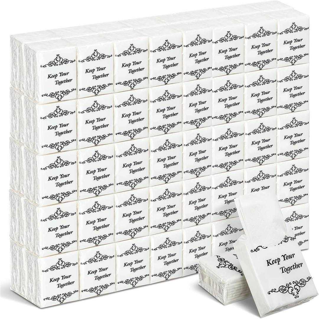 Therwen 100 Pack Wedding Happy Tears Tissues Packs for Wedding Guests 1000 Sheet Tissues Packs Travel Size Bulk Welcome Bags Stuffers Emergency Kit Classic Bright Retro (Retro)