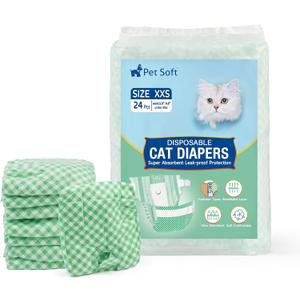 Pet Soft Disposable Cat Diapers - Female Dog Diapers for Cats & Dogs in Heat Period or Urine Incontinence, Doggie Diapers Ultra Absorbent Leak-Proof Puppy Diapers Count of 24 (Green, XXS) 