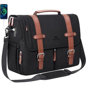 MATEIN Messenger Bag with USB Charging Port, 15.6 inch Laptop Bags Large Handbag with Shoulder Strap, Water Resistant Crossbody Satchel Work Computer Case for College Commuting, Black