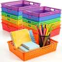 12 Pack Classroom Storage Baskets, Plastic Paper Trays for Desk Organization, Turn-in Trays for Teachers and Students, Stackable Organizer Bins for School Office-Bright Color