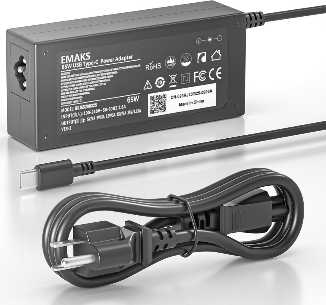 65W Type USB-C Charger Compatible with HP Chromebook and More Usbc Power Supply Adapter Fast Power Cord SM65CL SM45CL-01 02 SK90A200225 SK90200325